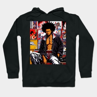 Samurai Afro Lofi Hip hop Aesthetic 90s Hoodie